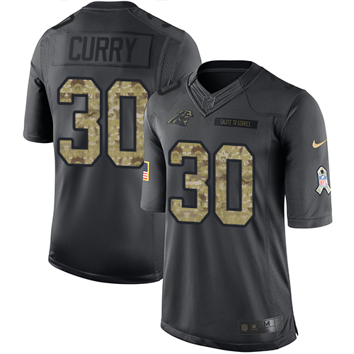Men's Nike Carolina Panthers #30 Stephen Curry Limited Black 2016 Salute to Service NFL Jersey