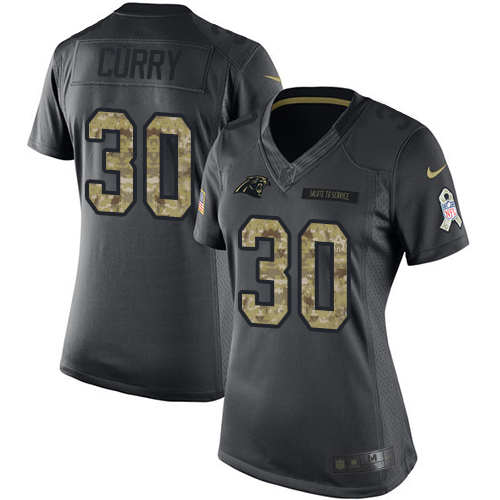 Women's Nike Carolina Panthers #30 Stephen Curry Limited Black 2016 Salute to Service NFL Jersey