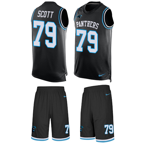 Men's Nike Carolina Panthers #79 Chris Scott Limited Black Tank Top Suit NFL Jersey