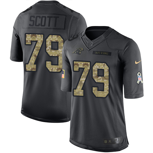 Men's Nike Carolina Panthers #79 Chris Scott Limited Black 2016 Salute to Service NFL Jersey