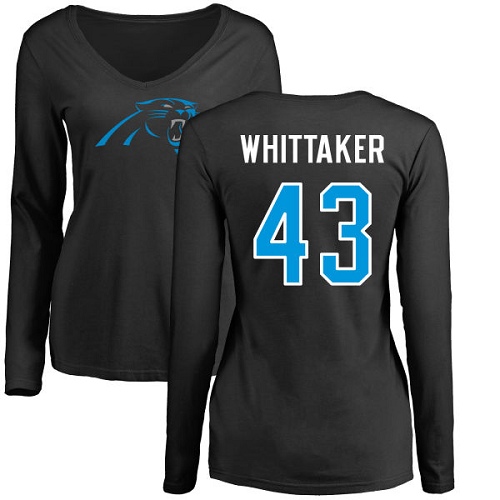 NFL Women's Nike Carolina Panthers #43 Fozzy Whittaker Black Name & Number Logo Slim Fit Long Sleeve T-Shirt