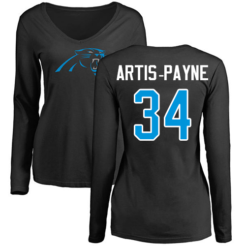 NFL Women's Nike Carolina Panthers #34 Cameron Artis-Payne Black Name & Number Logo Slim Fit Long Sleeve T-Shirt