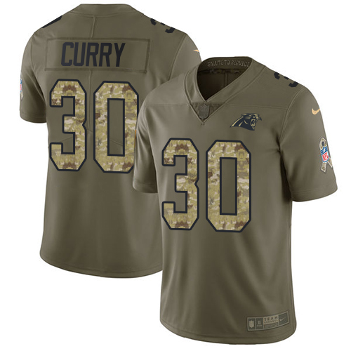 Men's Nike Carolina Panthers #30 Stephen Curry Limited Olive/Camo 2017 Salute to Service NFL Jersey
