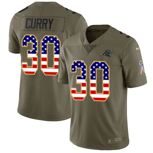 Men's Nike Carolina Panthers #30 Stephen Curry Limited Olive/USA Flag 2017 Salute to Service NFL Jersey