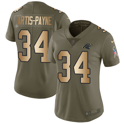 Women's Nike Carolina Panthers #34 Cameron Artis-Payne Limited Olive/Gold 2017 Salute to Service NFL Jersey
