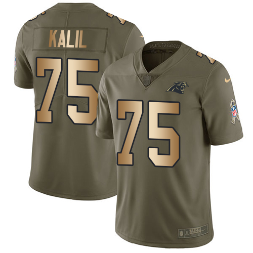 Youth Nike Carolina Panthers #75 Matt Kalil Limited Olive/Gold 2017 Salute to Service NFL Jersey
