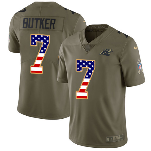 Men's Nike Carolina Panthers #7 Harrison Butker Limited Olive/USA Flag 2017 Salute to Service NFL Jersey