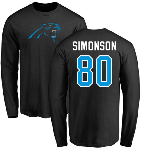 NFL Nike Carolina Panthers #80 Scott Simonson Black Name & Number Logo Long Sleeve T-Shirt