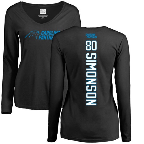 NFL Women's Nike Carolina Panthers #80 Scott Simonson Black Backer Slim Fit Long Sleeve T-Shirt