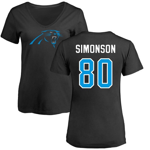 NFL Women's Nike Carolina Panthers #80 Scott Simonson Black Name & Number Logo Slim Fit T-Shirt