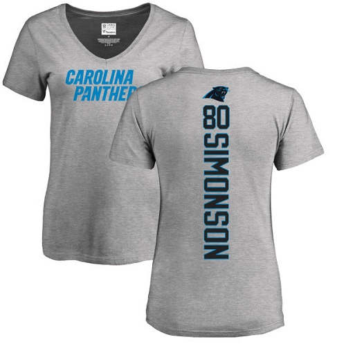 NFL Women's Nike Carolina Panthers #80 Scott Simonson Ash Backer V-Neck T-Shirt