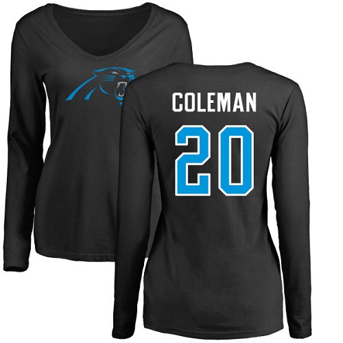 NFL Women's Nike Carolina Panthers #20 Kurt Coleman Black Name & Number Logo Slim Fit Long Sleeve T-Shirt
