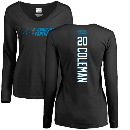NFL Women's Nike Carolina Panthers #20 Kurt Coleman Black Backer Slim Fit Long Sleeve T-Shirt