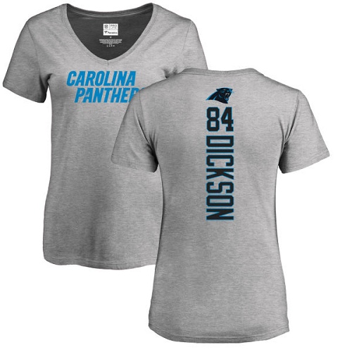 NFL Women's Nike Carolina Panthers #84 Ed Dickson Ash Backer V-Neck T-Shirt