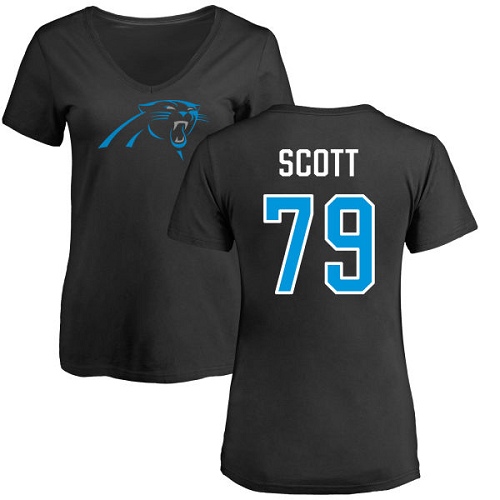 NFL Women's Nike Carolina Panthers #79 Chris Scott Black Name & Number Logo Slim Fit T-Shirt
