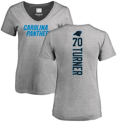 NFL Women's Nike Carolina Panthers #70 Trai Turner Ash Backer V-Neck T-Shirt