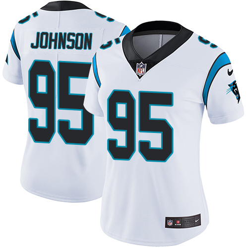 Women's Nike Carolina Panthers #95 Charles Johnson White Vapor Untouchable Limited Player NFL Jersey