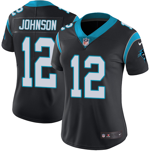 Women's Nike Carolina Panthers #12 Charles Johnson Black Team Color Vapor Untouchable Elite Player NFL Jersey