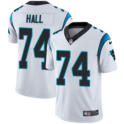 Men's Nike Carolina Panthers #74 Daeshon Hall White Vapor Untouchable Limited Player NFL Jersey