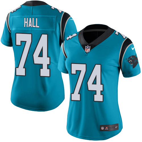 Women's Nike Carolina Panthers #74 Daeshon Hall Blue Alternate Vapor Untouchable Elite Player NFL Jersey