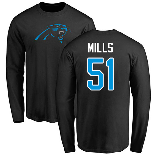 NFL Nike Carolina Panthers #51 Sam Mills Black Name & Number Logo Long Sleeve T-Shirt