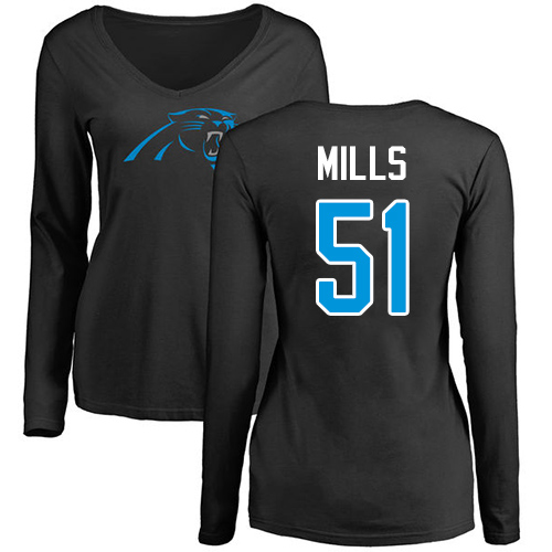 NFL Women's Nike Carolina Panthers #51 Sam Mills Black Name & Number Logo Slim Fit Long Sleeve T-Shirt