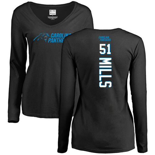NFL Women's Nike Carolina Panthers #51 Sam Mills Black Backer Slim Fit Long Sleeve T-Shirt