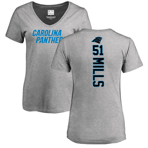 NFL Women's Nike Carolina Panthers #51 Sam Mills Ash Backer V-Neck T-Shirt