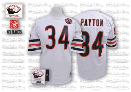 Mitchell and Ness Chicago Bears #34 Walter Payton White Big Number with Bear Patch Authentic Throwback NFL Jersey