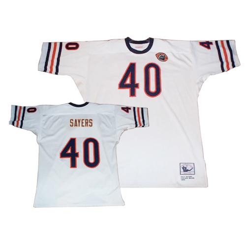 Mitchell and Ness Chicago Bears #40 Gale Sayers White Big Number with Bear Patch Authentic Throwback NFL Jersey