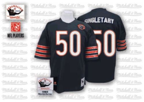 Mitchell and Ness Chicago Bears #50 Mike Singletary Blue Team Color Big Number with Bear Patch Authentic Throwback NFL Jersey