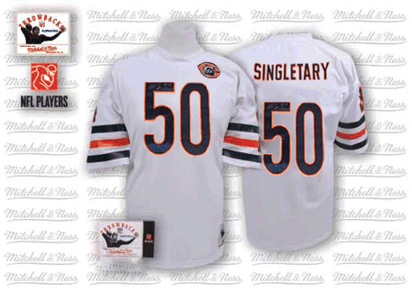 Mitchell and Ness Chicago Bears #50 Mike Singletary White Big Number with Bear Patch Authentic Throwback NFL Jersey