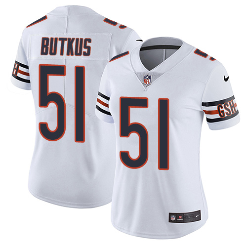 Women's Nike Chicago Bears #51 Dick Butkus White Vapor Untouchable Elite Player NFL Jersey