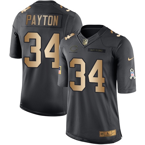 Men's Nike Chicago Bears #34 Walter Payton Limited Black/Gold Salute to Service NFL Jersey