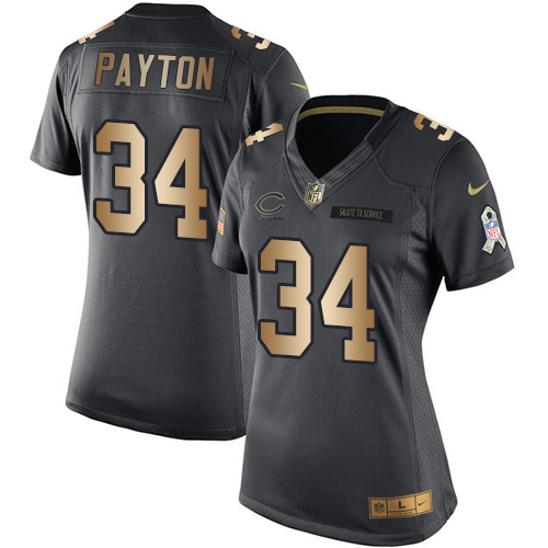 Women's Nike Chicago Bears #34 Walter Payton Limited Black/Gold Salute to Service NFL Jersey