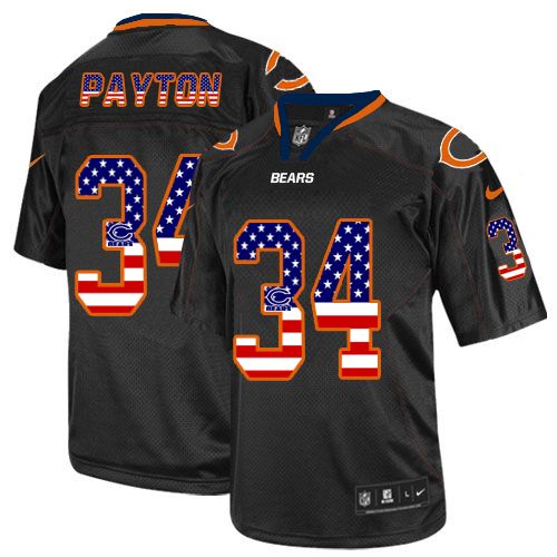 Men's Nike Chicago Bears #34 Walter Payton Elite Black USA Flag Fashion NFL Jersey