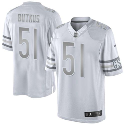Men's Nike Chicago Bears #51 Dick Butkus Limited White Platinum NFL Jersey