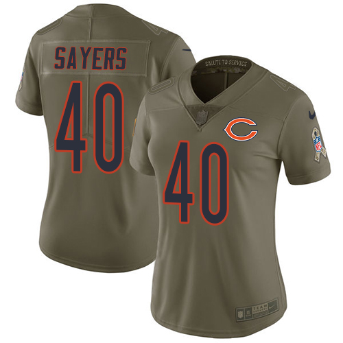 Women's Nike Chicago Bears #40 Gale Sayers Limited Olive 2017 Salute to Service NFL Jersey