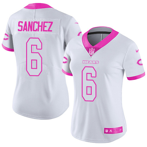 Women's Nike Chicago Bears #6 Mark Sanchez Limited White/Pink Rush Fashion NFL Jersey