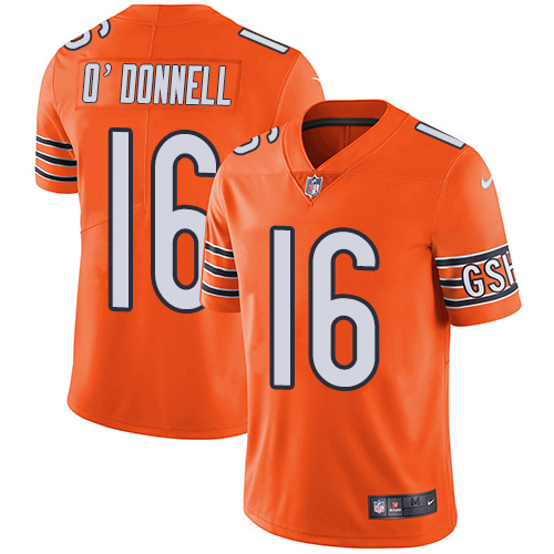 Men's Nike Chicago Bears #16 Pat O'Donnell Limited Orange Rush Vapor Untouchable NFL Jersey