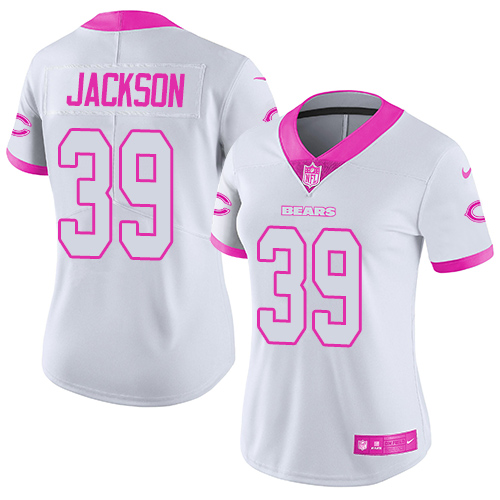 Women's Nike Chicago Bears #39 Eddie Jackson Limited White/Pink Rush Fashion NFL Jersey