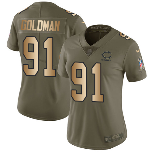 Women's Nike Chicago Bears #91 Eddie Goldman Limited Olive/Gold Salute to Service NFL Jersey