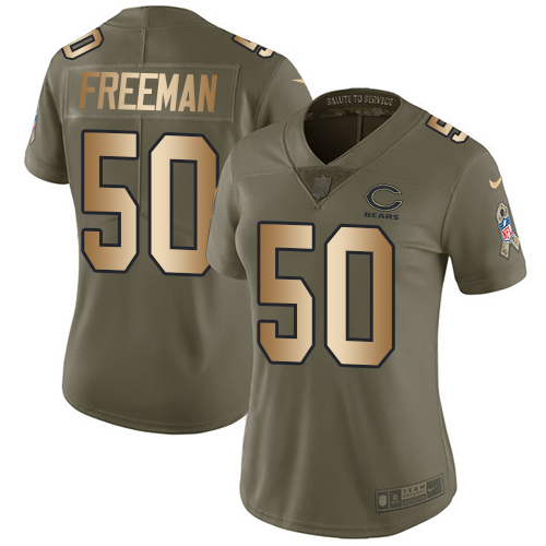 Women's Nike Chicago Bears #50 Jerrell Freeman Limited Olive/Gold Salute to Service NFL Jersey