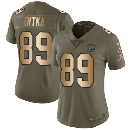 Women's Nike Chicago Bears #89 Mike Ditka Limited Olive/Gold Salute to Service NFL Jersey