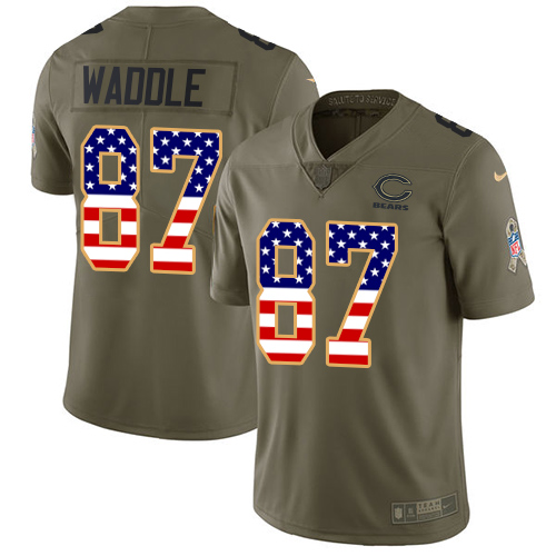 Men's Nike Chicago Bears #87 Tom Waddle Limited Olive/USA Flag Salute to Service NFL Jersey