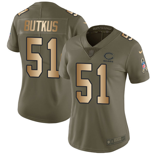 Women's Nike Chicago Bears #51 Dick Butkus Limited Olive/Gold Salute to Service NFL Jersey