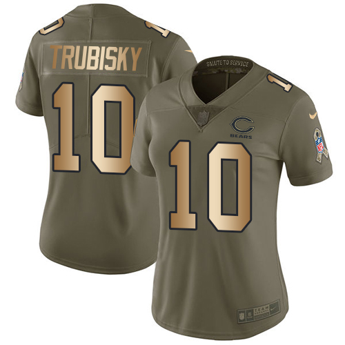 Women's Nike Chicago Bears #10 Mitchell Trubisky Limited Olive/Gold Salute to Service NFL Jersey