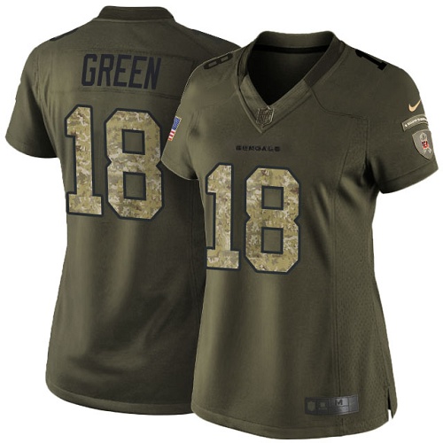 Women's Nike Cincinnati Bengals #18 A.J. Green Limited Olive 2017 Salute to Service NFL Jersey