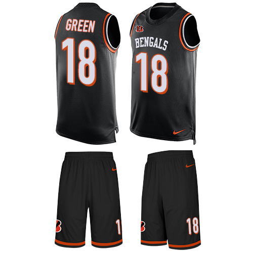 Men's Nike Cincinnati Bengals #18 A.J. Green Limited Black Tank Top Suit NFL Jersey