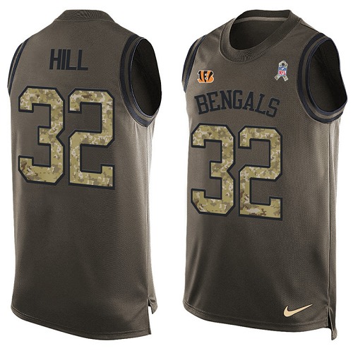 Men's Nike Cincinnati Bengals #32 Jeremy Hill Limited Green Salute to Service Tank Top NFL Jersey